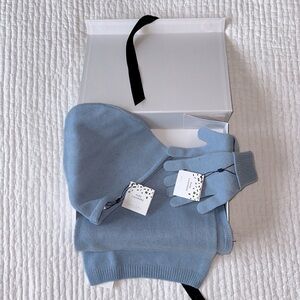Brand New w Tags! JOHN LEWIS UK Blue 100% Cashmere Scarf, Hat, Gloves Winter Set